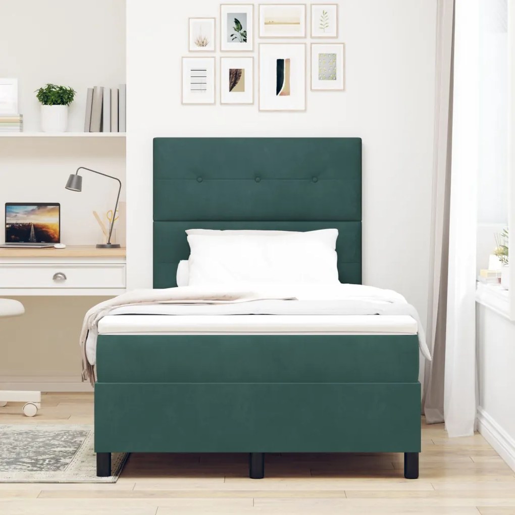 Boxspring Ágy Matraccal Sötét Zöld Kis Kettős Bársony