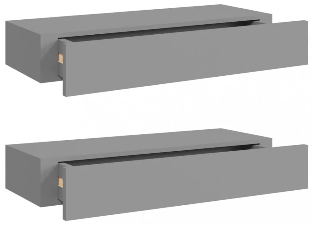 2 db szürke MDF falra szerelhető fiókos polc 60 x 23,5 x 10 cm