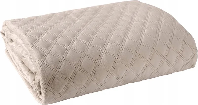 Dekoratív ágytakaró Velvi 170x210 steppelt geometrikus mintával c.krém