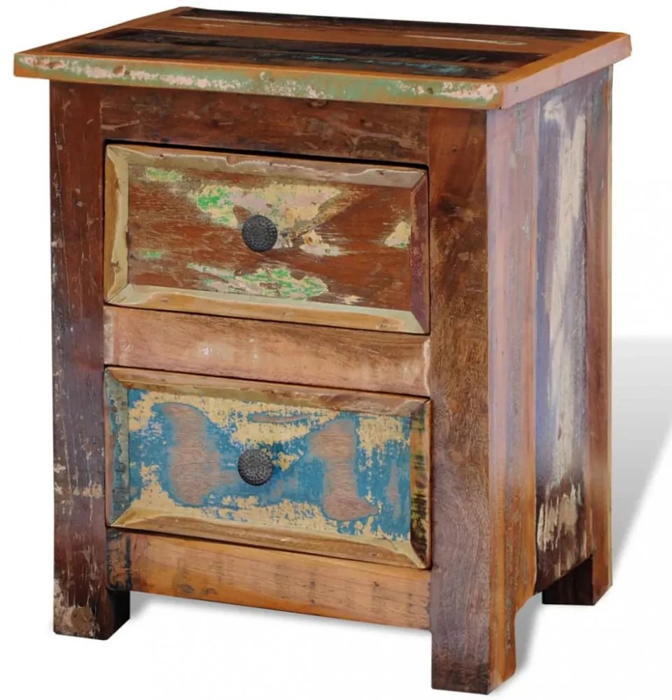 kétfiókos tömör újrahasznosított fa éjjeliszekrény