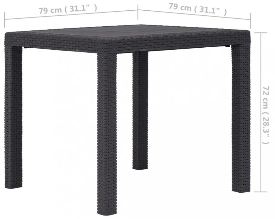 barna rattan küllemű műanyag kerti asztal 79 x 79 x 72 cm