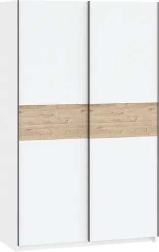 BERNO ruhásszekrény, 120 cm | Fehér + hickory tölgy