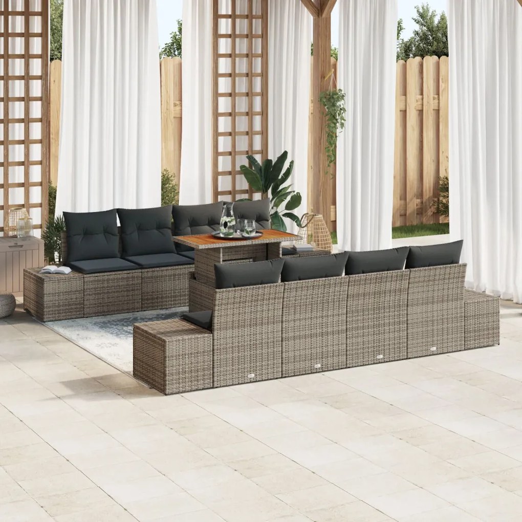 Kerti Kanapé Set 7 darabos Barna Rattan 4-Fős Kültéri Kanapé