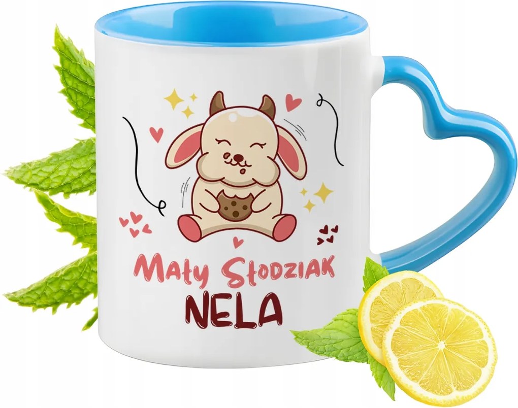 Kék bögre szív alakú füllel Neli számára Ideális Ajándék