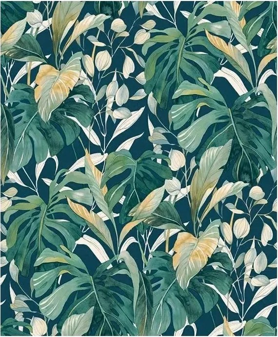 Vinyl tapéta flizelin trópusi levelek monstery sötétkék háttér