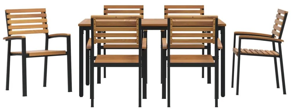 7 részes kerti étkező szett tömör akácfából és fémből