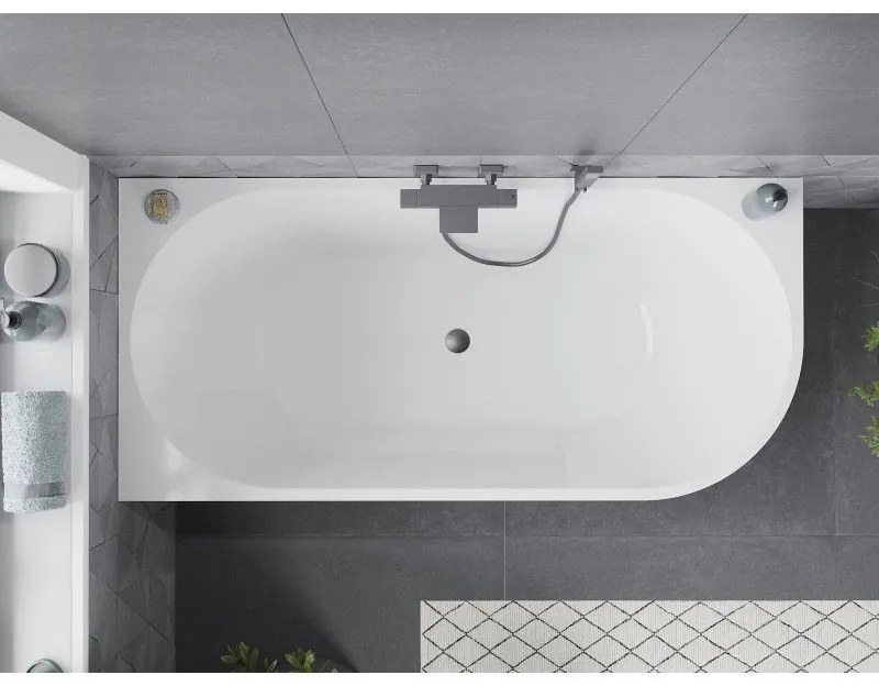 Mexen Mia, szabadon álló sarokkád, láva, 170 x 80 cm, fehér-fekete, grafit túlfolyó, 52691708075L-66