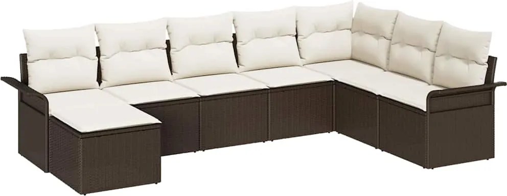 vidaXL Kerti Kanapé Szett párnával tárolóval 8 pcs Barna Poli rattan