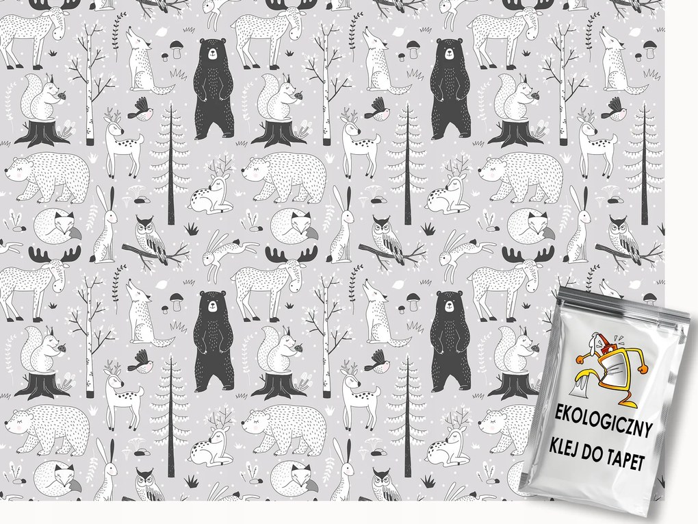 Fotótapéta Flizelina Gyerekek Erdő Állatok Mackó Szarvas Bagoly Róka 150x105 ragasztó