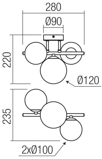 Redo 01-3988 - Felületre szerelhető csillár ASTRA 3xG9/8W/230V fekete
