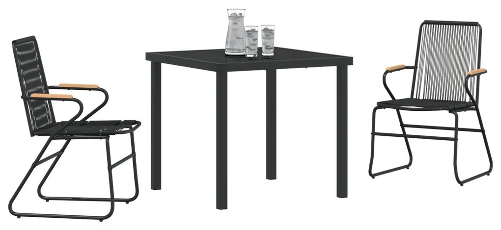 3 darabos Kerti Étkezőszett Fekete PVC Rattan