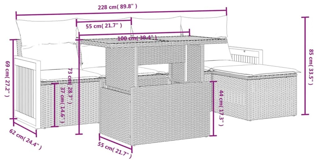 6 részes fekete polyrattan kerti ülőgarnitúra párnákkal