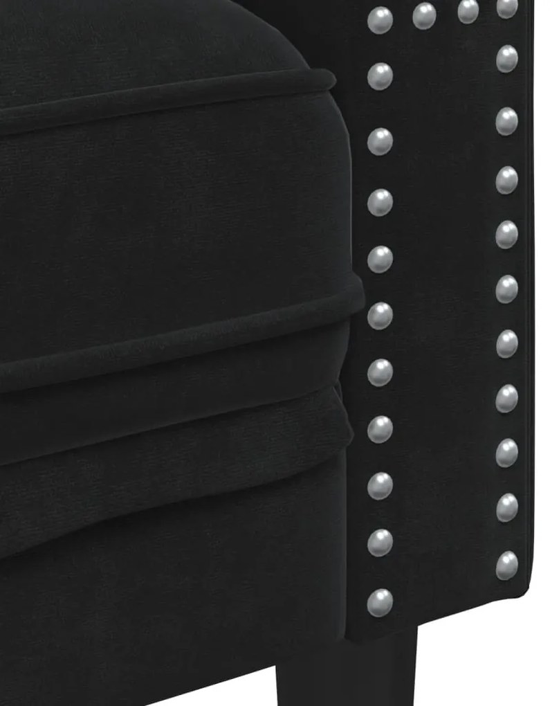 2 részes fekete bársony Chesterfield kanapészett párnákkal
