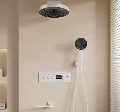 Zuhanyrendszer ELITE EDITION BCS1698 termosztáttal, LED-világítással, forgatható kifolyóval, több színben — Fekete