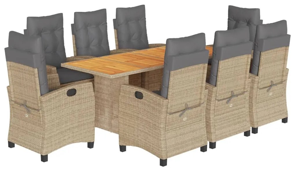 9 részes vegyes bézs polyrattan kerti étkezőgarnitúra párnákkal
