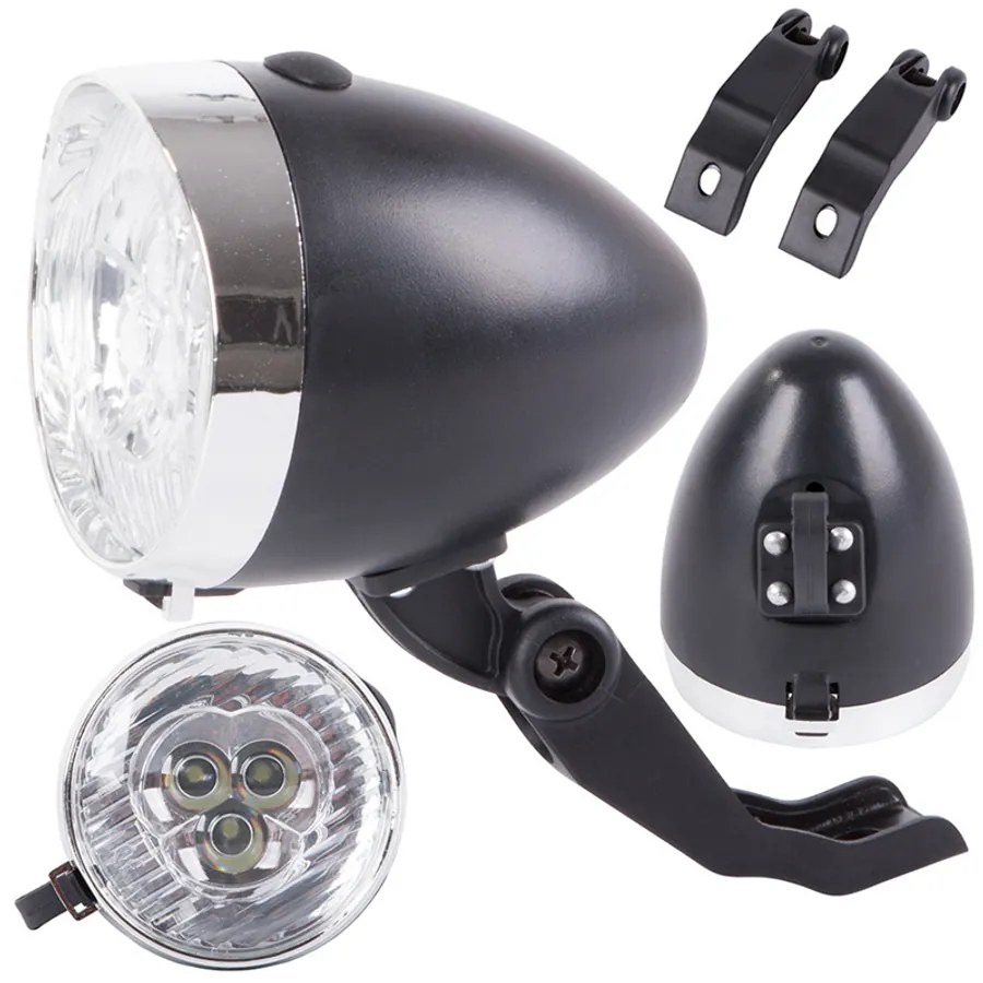 Retró króm Első kerékpár lámpa 3 LED-es, elemes