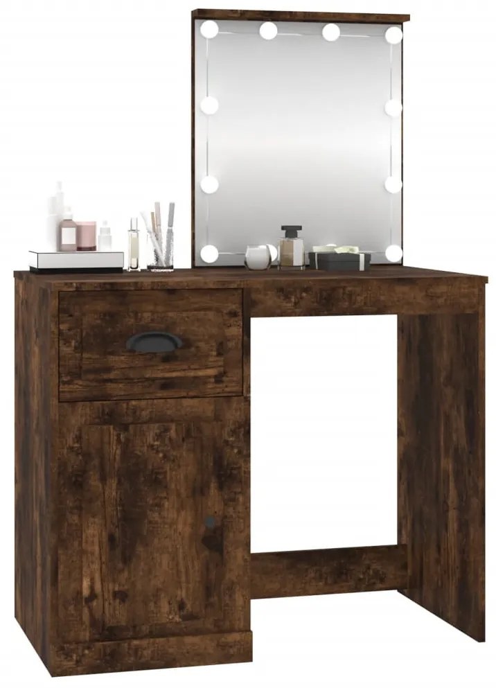 füstös tölgy színű szerelt fa LED-es pipereasztal 90x50x132,5cm