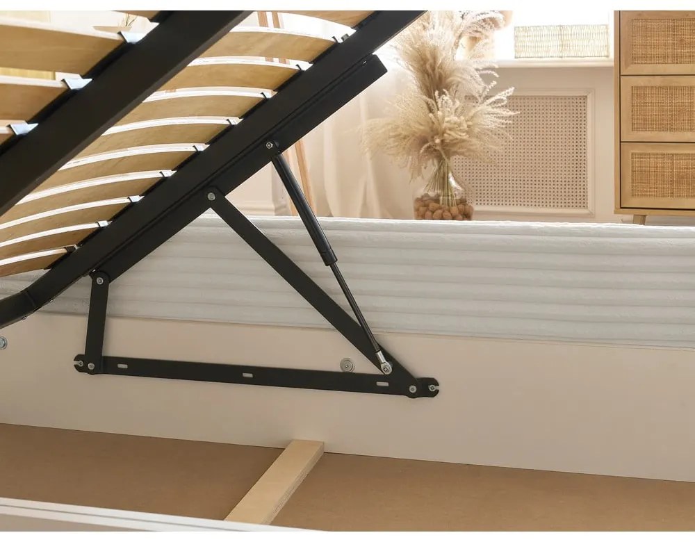 Krémszínű kárpitozott ágyneműtartós franciaágy ágyráccsal 160x200 cm Jade – Bobochic Paris