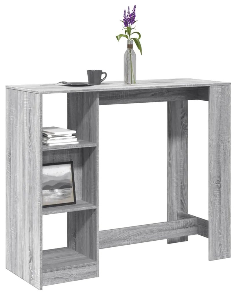 szürke sonoma szerelt fa bárasztal polccal 124 x 46 x 103,5 cm