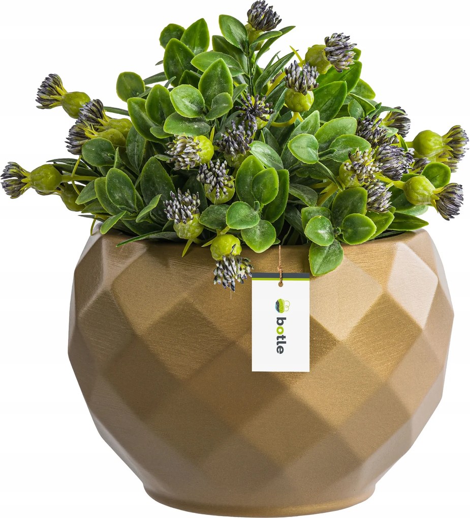 Virágcserép kerámia fedél arany színű 15,5 cm H14,5 cm fényes Stílusos