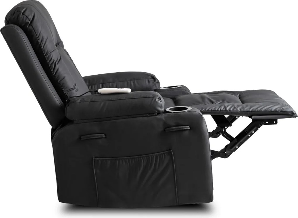 Masszírozós dönthető fotel fekete színben, műbőr kárpittal BOX