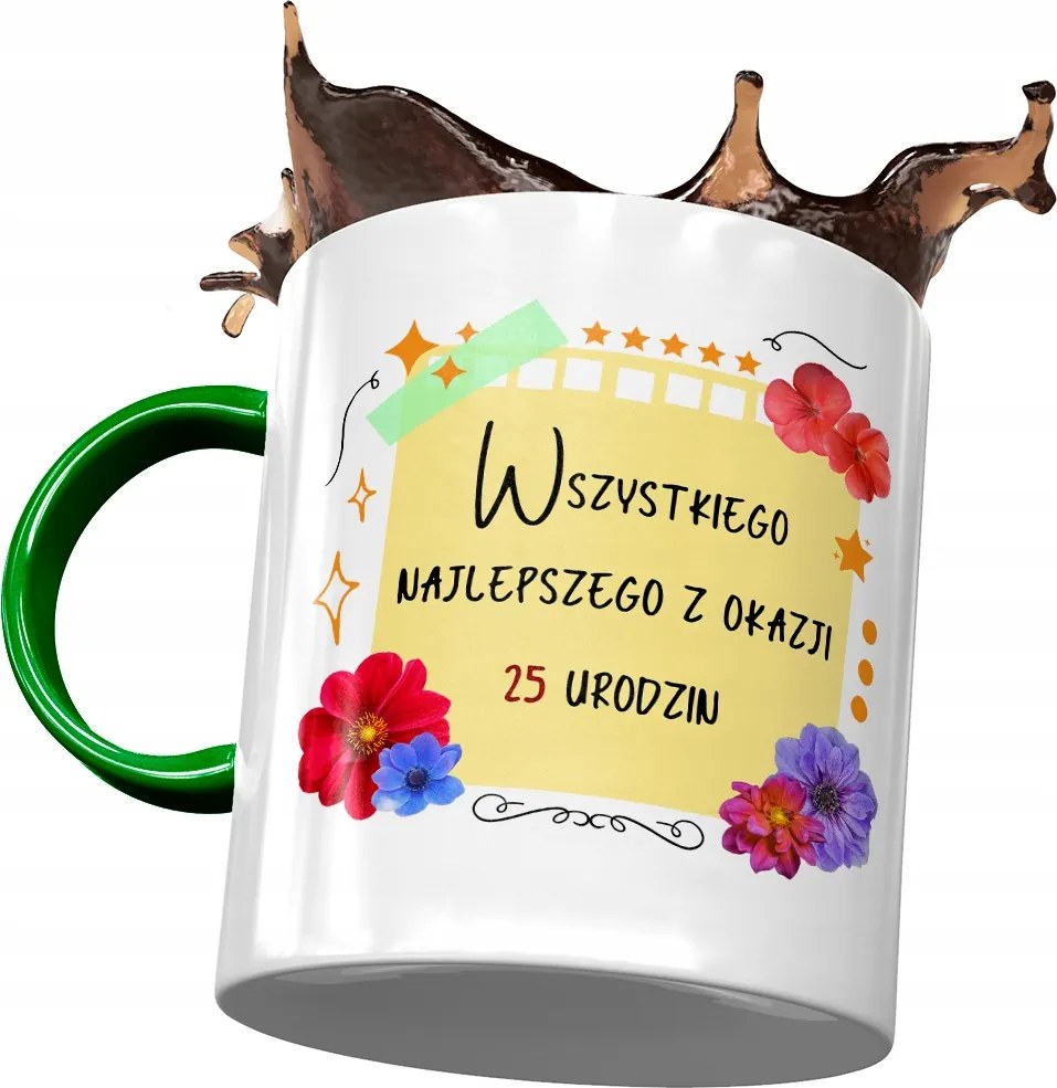 Zöld Bögre Születésnapra 25 25. 25. Ajándék Nyomtatott Fotóval