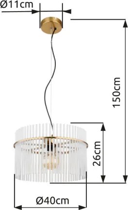 Globo 15698HM Függeszték fém matt arany színek, üvegrúd opál, átlátszó, kábel PVC fekete, ø: 400mm, M: 1500mm, 1x E27 60W 230V izzó nélkül
