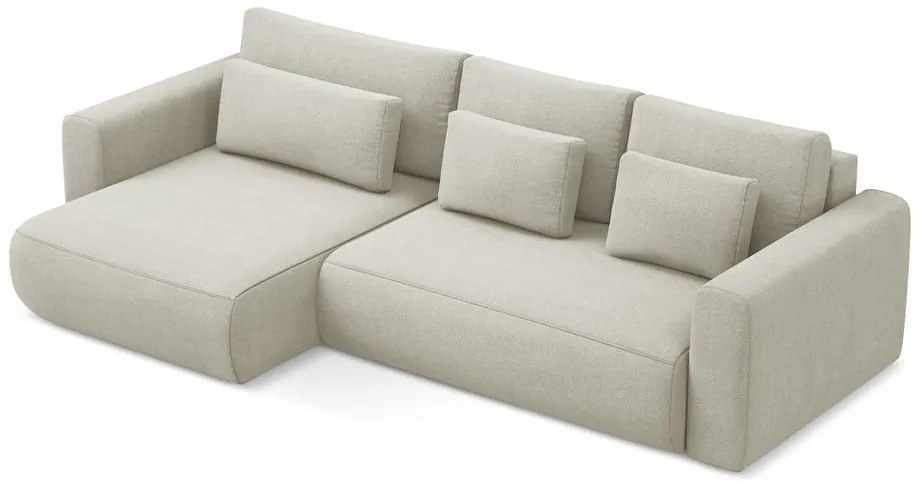 Bézs kinyitható-tárolóhelyes sarokkanapé (bal oldali-heverő résszel) Kapua – Makamii