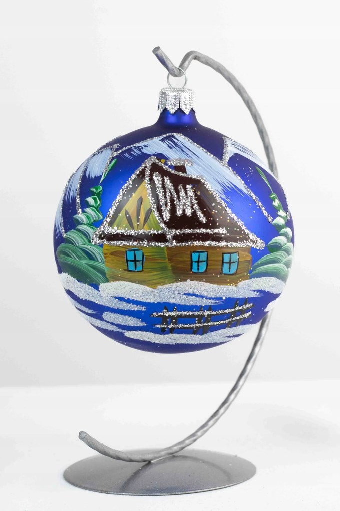 Kék matt karácsonyi gömb állványon 10 cm