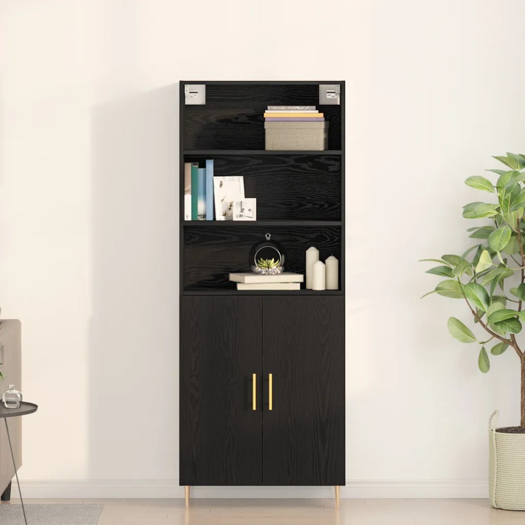 Magas Szekrény Fekete Tölgy 69.5x34x180 cm Laminált Fa