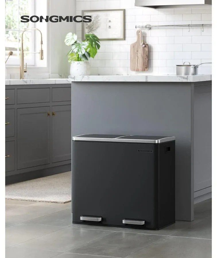 Dupla szemetes, 2 x 24 literes, 2 rekesszel, fekete