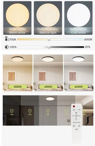 LED Dimmelhető mennyezeti lámpa LED/40W/230V 3000-6500K átm. 40 cm fekete + távirányító