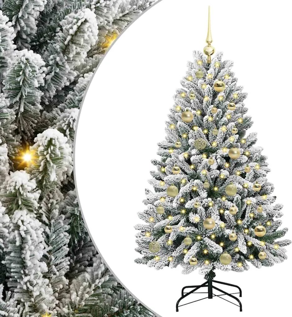 vidaXL Mű karácsonyfa 150 LED-del Zöld és Fehér 120 cm PVC és fém