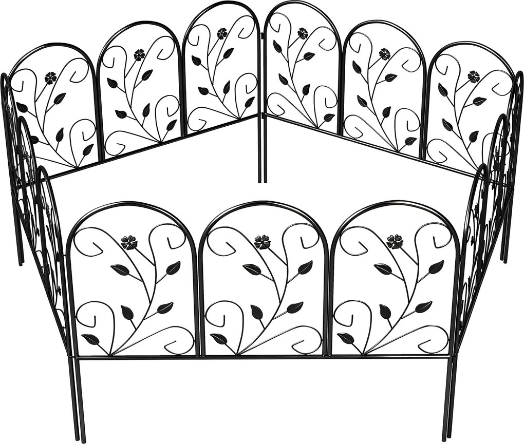 Outsunny fém kerti kerítés panel szett, egyenként 80 x 60 cm (összesen 4,0 m) – díszített íves tetejű táj- és kisállatgát, fekete | Aosom