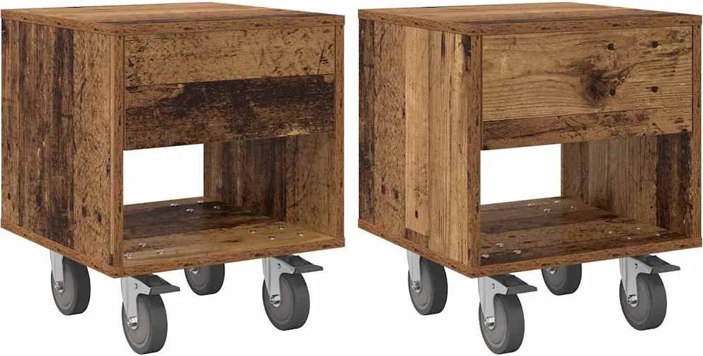 vidaXL Éjjeli asztal 2 pcs Öreg fa 40,5 x 40 x 48 cm Faanyag