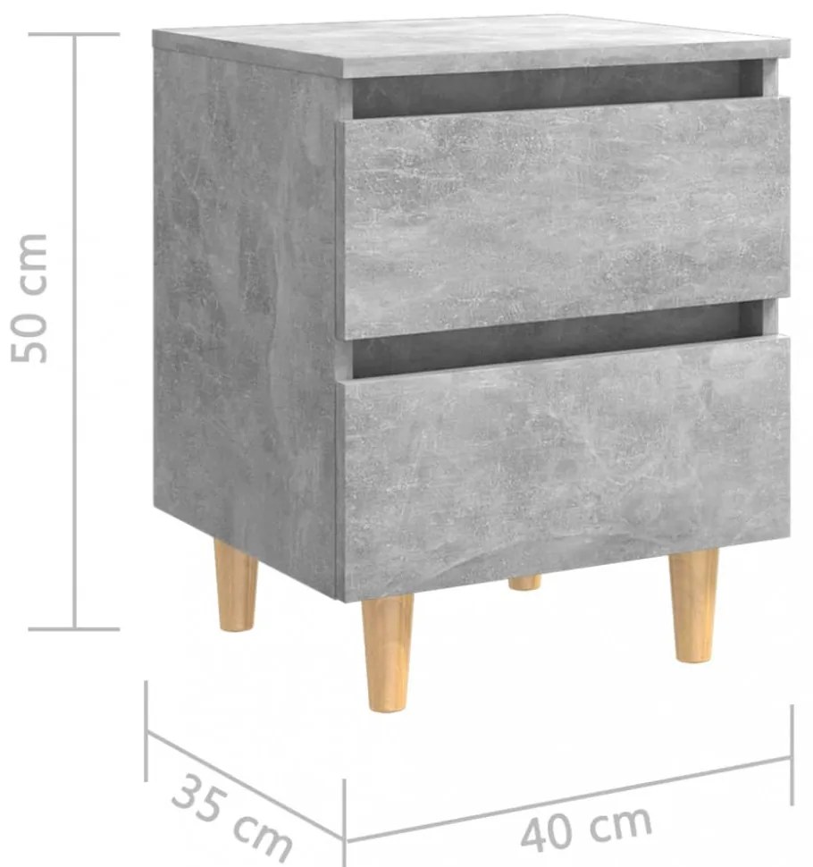 2 db betonszürke éjjeliszekrény tömör fenyő lábakkal 40x35x50cm