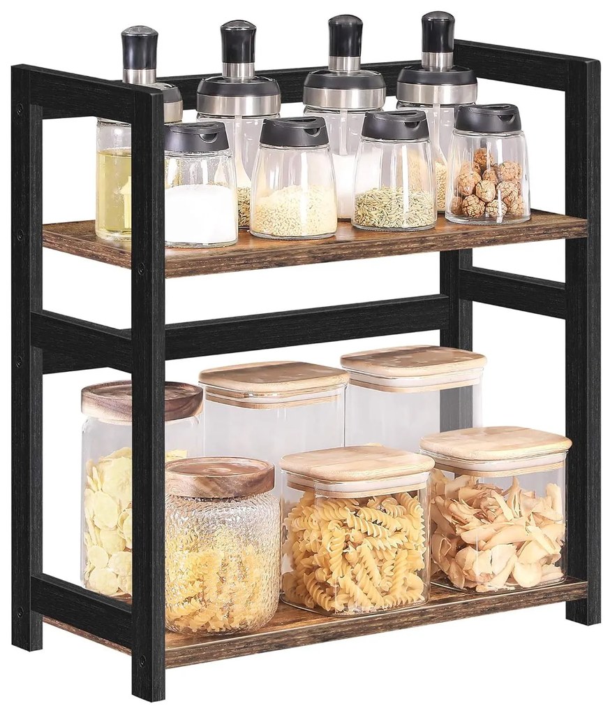 Fűszertartó asztali polc 2 szintes bambusz kerettel, 42 x 43 x 18 cm, arna-fekete