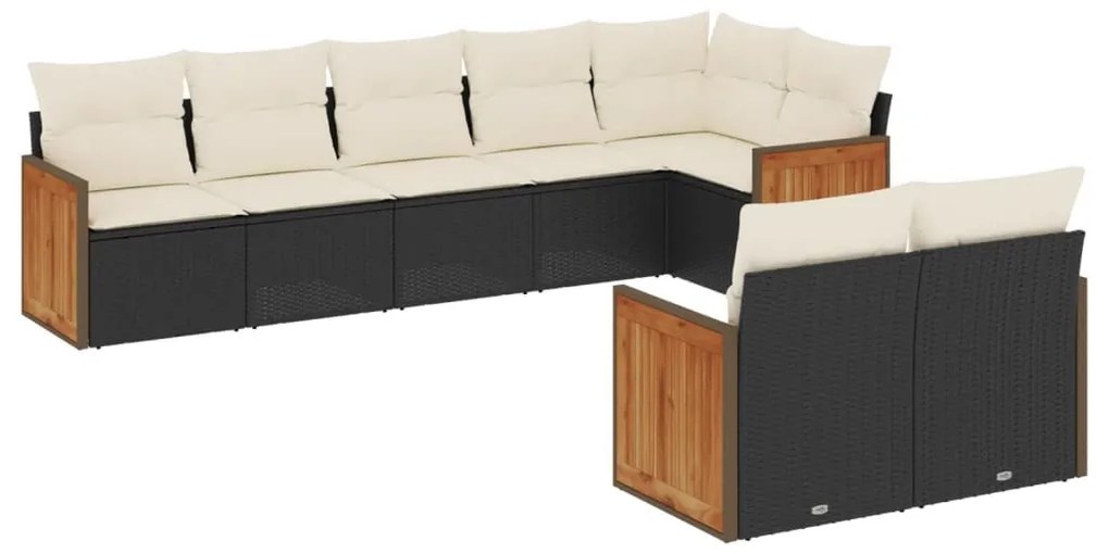 8 részes fekete polyrattan kerti ülőgarnitúra párnákkal
