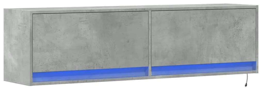 betonszürke falra szerelhető TV-szekrény LED-del 140x31x38 cm