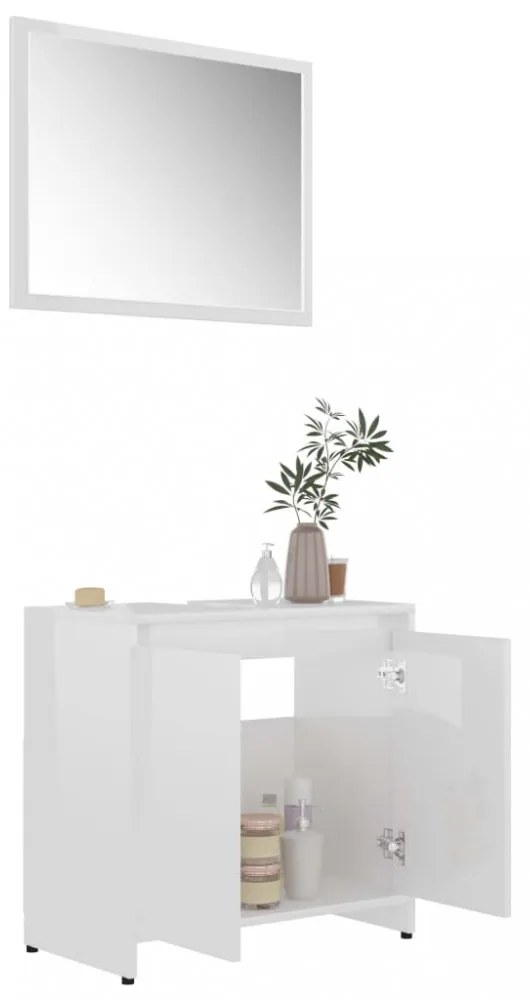 vidaXL magasfényű fehér szerelt fa fürdőszobai bútorszett