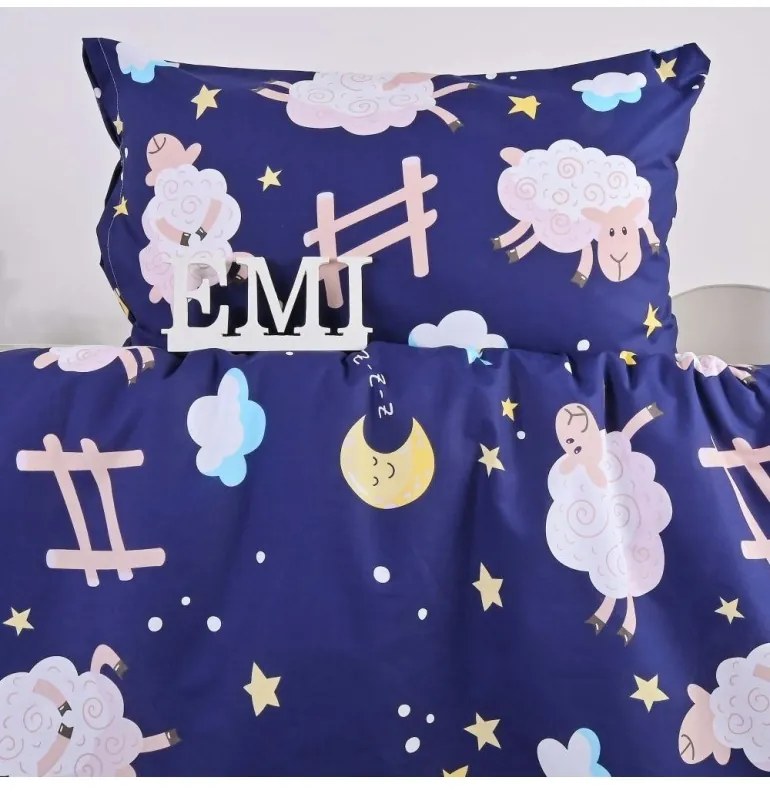 EMI bárányos kék gyerek ágyneműhuzat, Gyerekgarnitúra 90x130 + 45x65