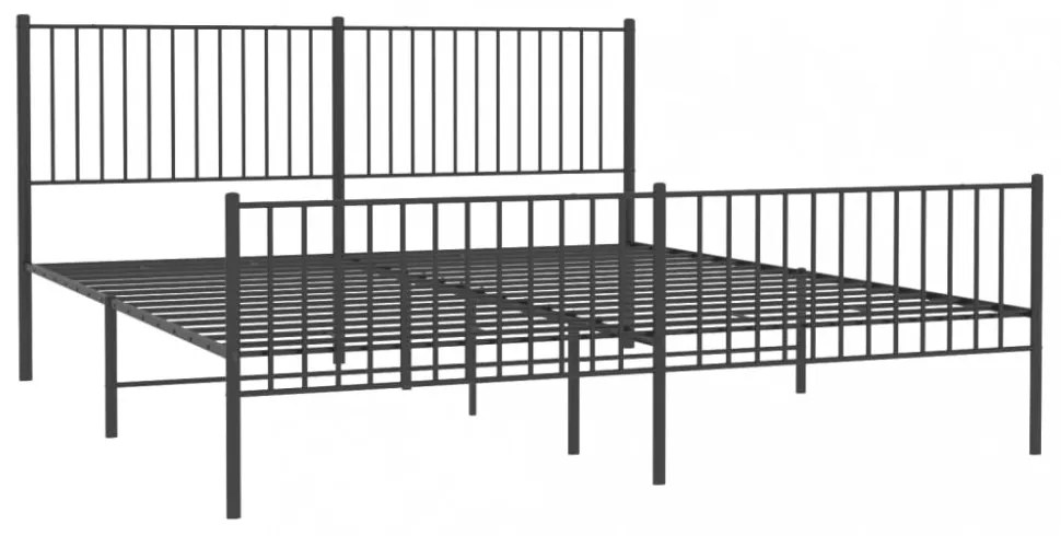 fekete fém ágykeret fej- és lábtámlával 200 x 200 cm