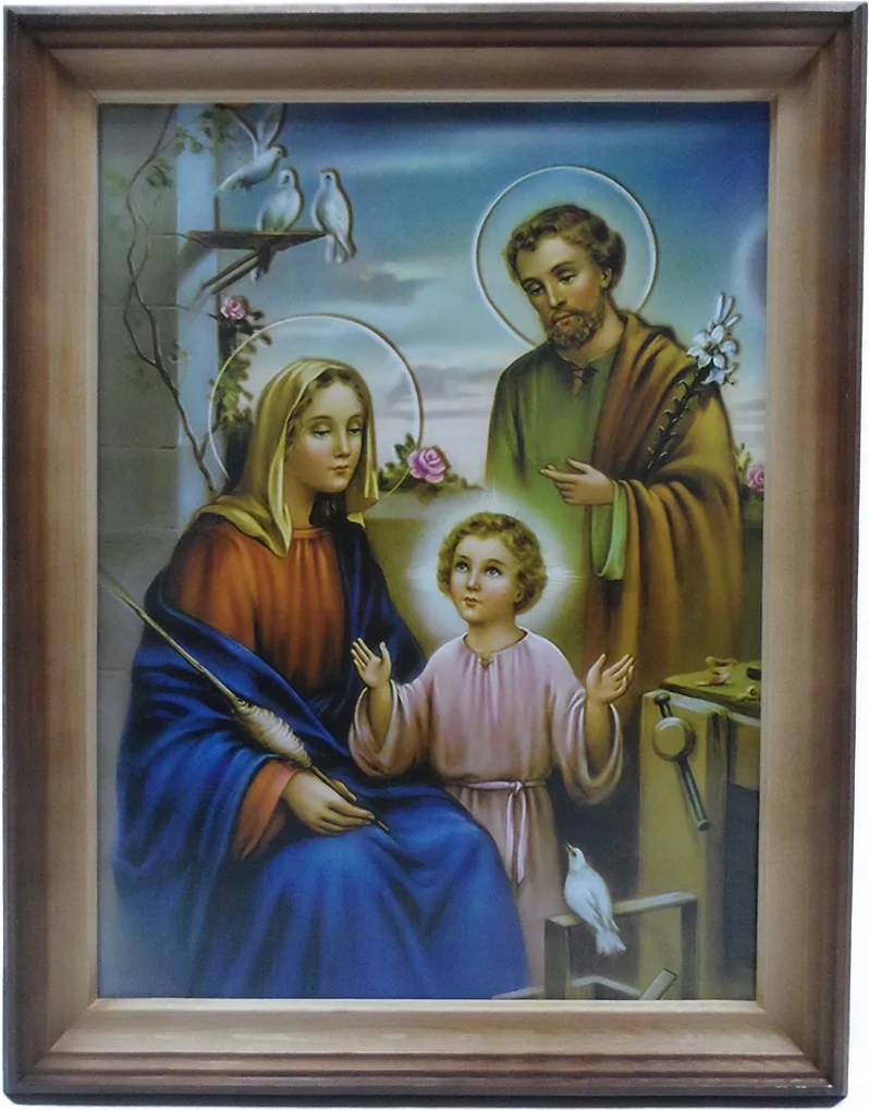 Vászonkép 30x40cm Szent Család pácolt keret