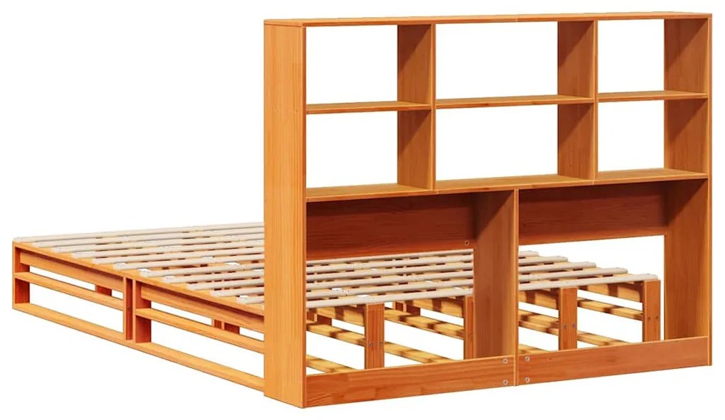 viaszbarna tömör fa könyvespolcos ágy matrac nélkül 140 x 200cm