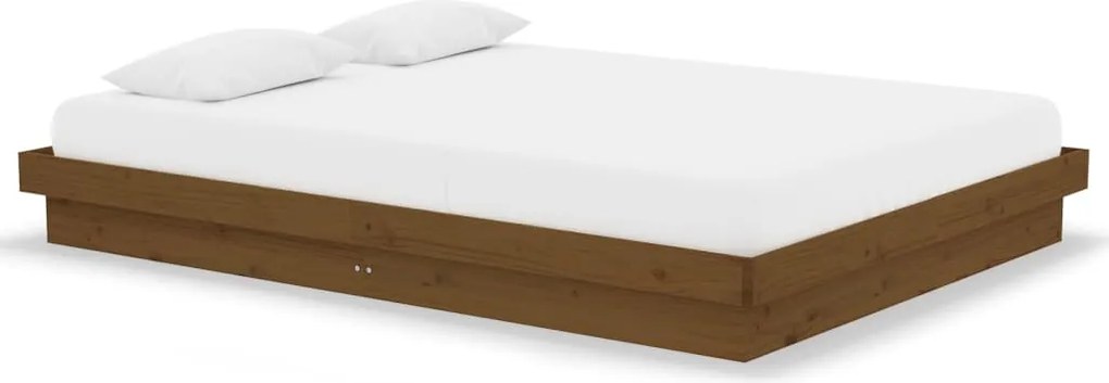 vidaXL Double mézbarna tömör fa ágykeret 135 x 190 cm