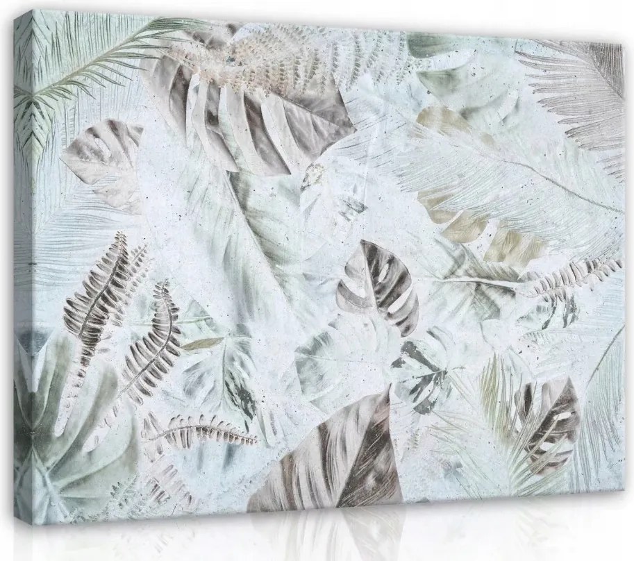 Vászonkép 60x40 Trópusi levelek botanika minta pasztell színek természet zöld