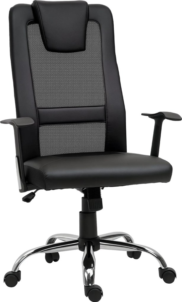 Vinsetto Irodai Forgószék Magasságállítható Ergonomikus PU Fekete 66 x 73 x 108-118 cm | Aosom