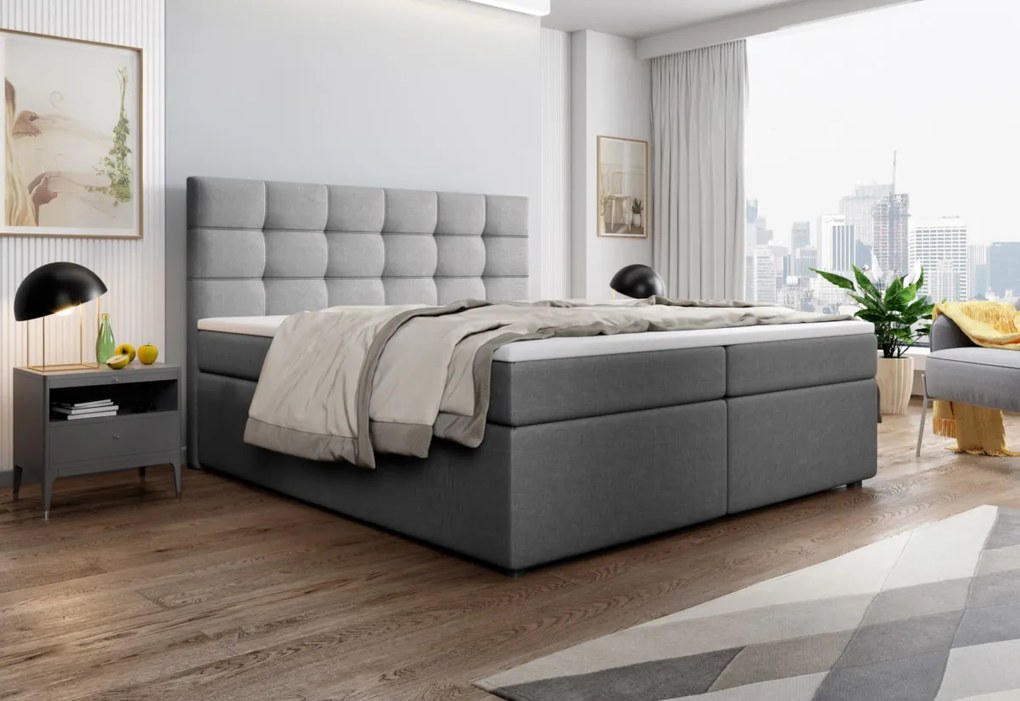 SALMA kárpitozott boxspring ágy + topper, 160x200, inari 22