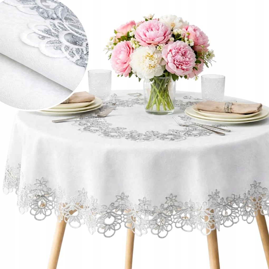 Abrosz fehér szürke Kerek 110 cm foltálló gipiura étkezőasztalhoz