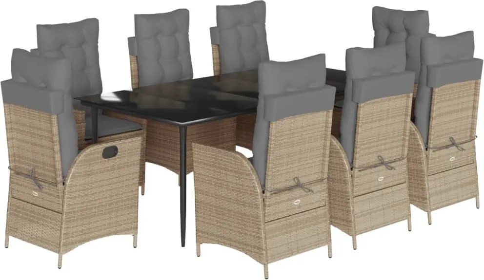vidaXL 9 részes bézs polyrattan kerti étkezőgarnitúra párnákkal